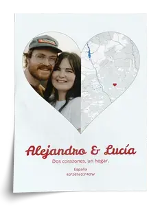Crea tu fotocollage corazón con mapa y foto personalizada para parejas