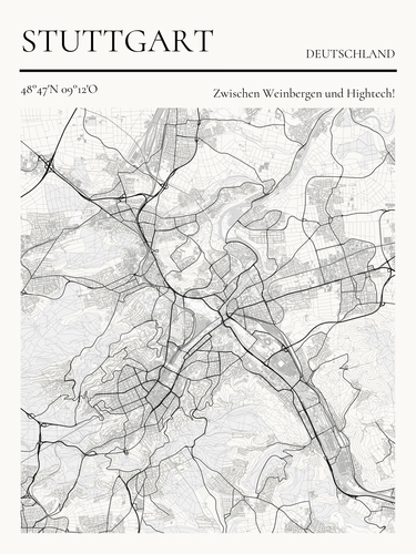 Mapa personalizado de Stuttgart: "Entre viñedos y alta tecnología"