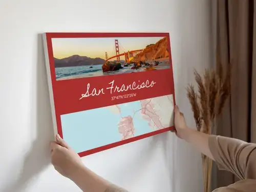 Mapa de ciudad con foto, nombre y coordenadas