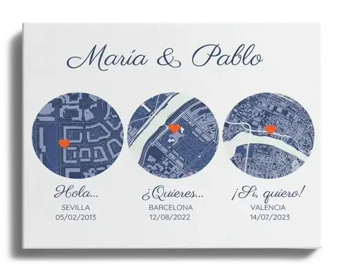 Mapa triple personalizado para boda: ¡Captura tus momentos especiales!